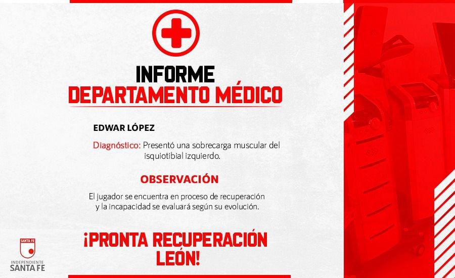 El cuadro cardenal confirmó la lesión que tiene uno de sus jugadores más destacados en ataque: Edwar López - crédito Prensa de Independiente Santa Fe