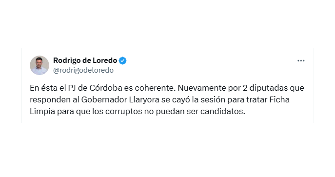 El tuit de Rodrigo de Loredo por el fracaso del tratamiento de la Ficha Limpia