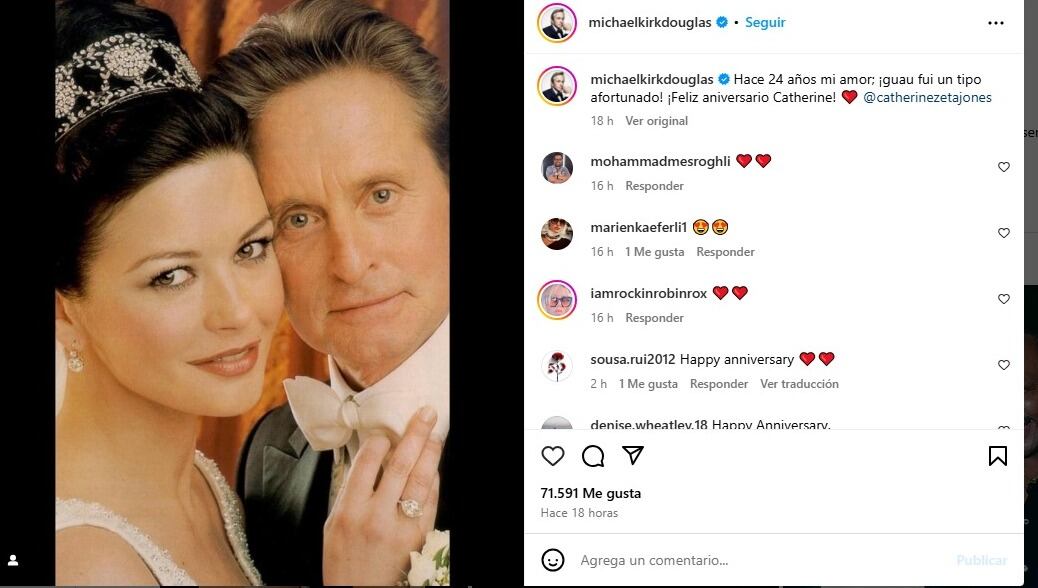 Michael Douglas dijo que es un hombre afortunado por casarse con Catherine Zeta-Jones (Créditos: Instagram/)Michael Douglas