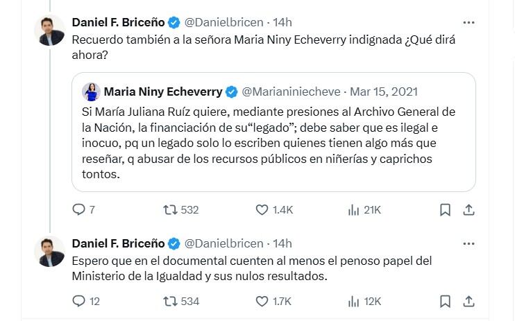 Daniel Briceño cuestionó el rol de Francia Márquez frente al Ministerio de la Igualdad - crédito @Danielbricen