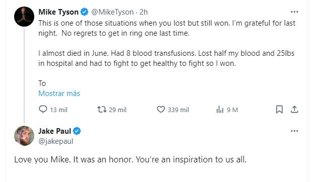 La respuesta de Jake Paul a la publicación de Mike Tyson