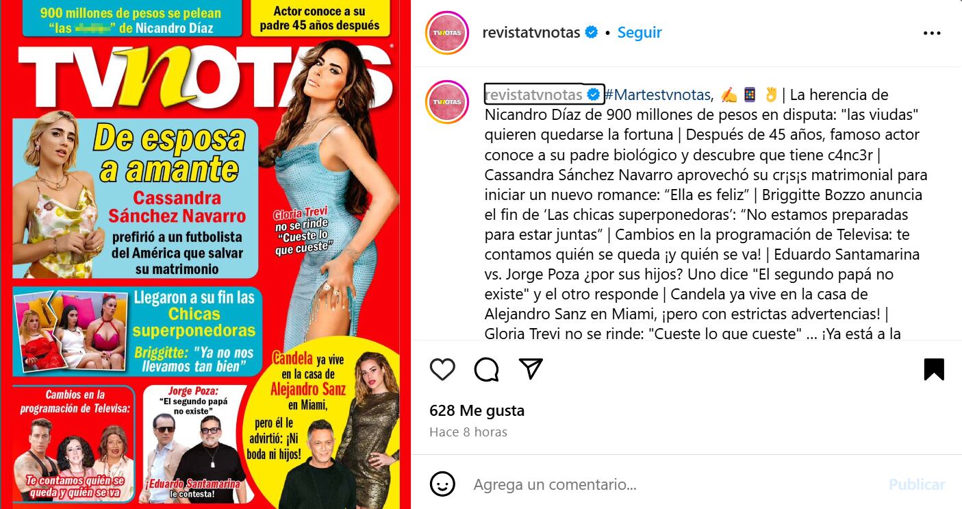 La revista TVNotas publicó un artículo donde da por hecho la relación entre la actriz y el defensor del Club América. (revistatvnotas / Instagram)