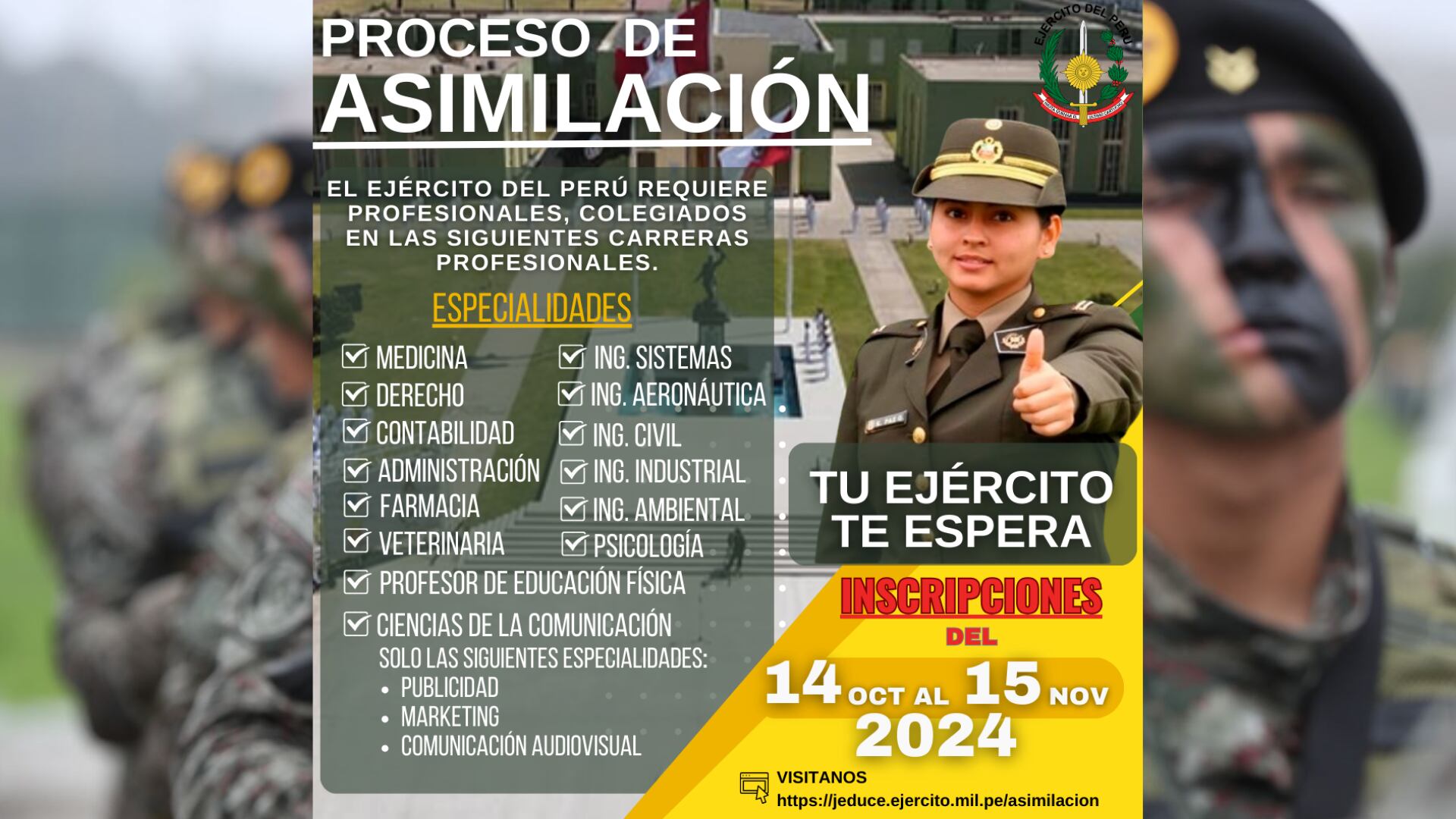 El proceso de inscripción finalizará el 15 de noviembre de 2024, fecha en la que los interesados todavía podrán presentar una serie de documentos. (jeduce.ejercito.mil.pe) 