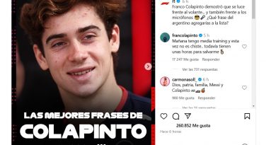 La Fórmula 1 eligió las mejores frases de Colapinto desde su llegada y el argentino les respondió: “Tienen unas horas para salvarme”