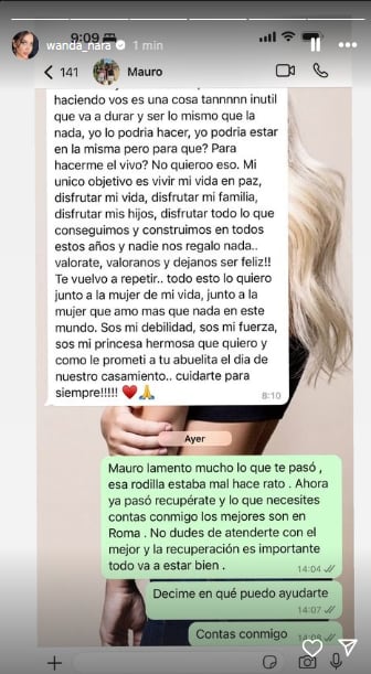 Wanda Nara mostró el mensaje que le mandó a Mauro Icardi tras su lesión (Foto: Instagram @wanda_nara)