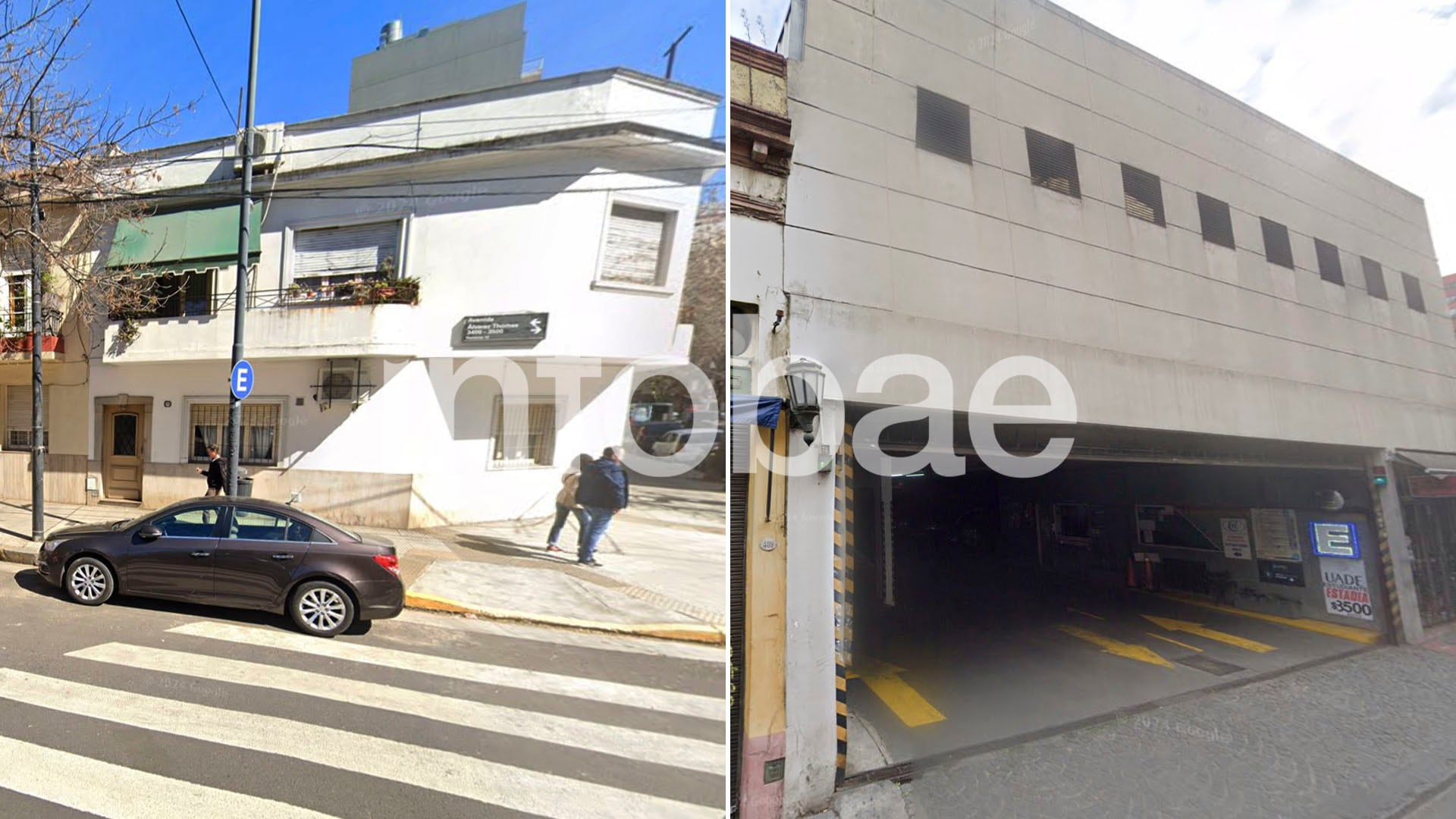 La casa que habían declarado como sede de la empresa San Ignacio y el garage donde intercambiaron las cajas con documentación. 