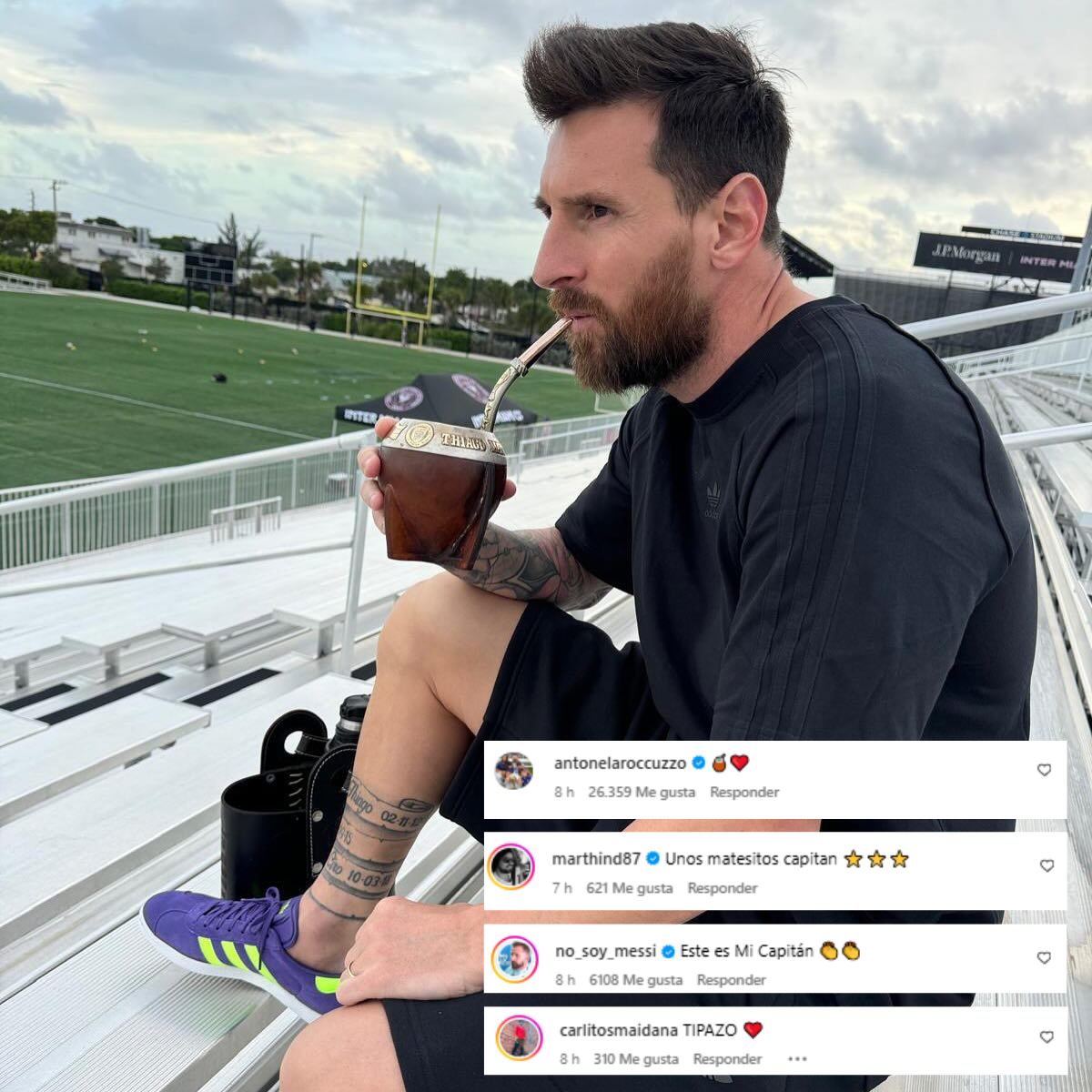 Tanto Anto Roccuzzo como sus fanáticos reaccionaron a la divertida secuencia matera que compartió Messi en Instagram (Foto: Instagram @leomessi)