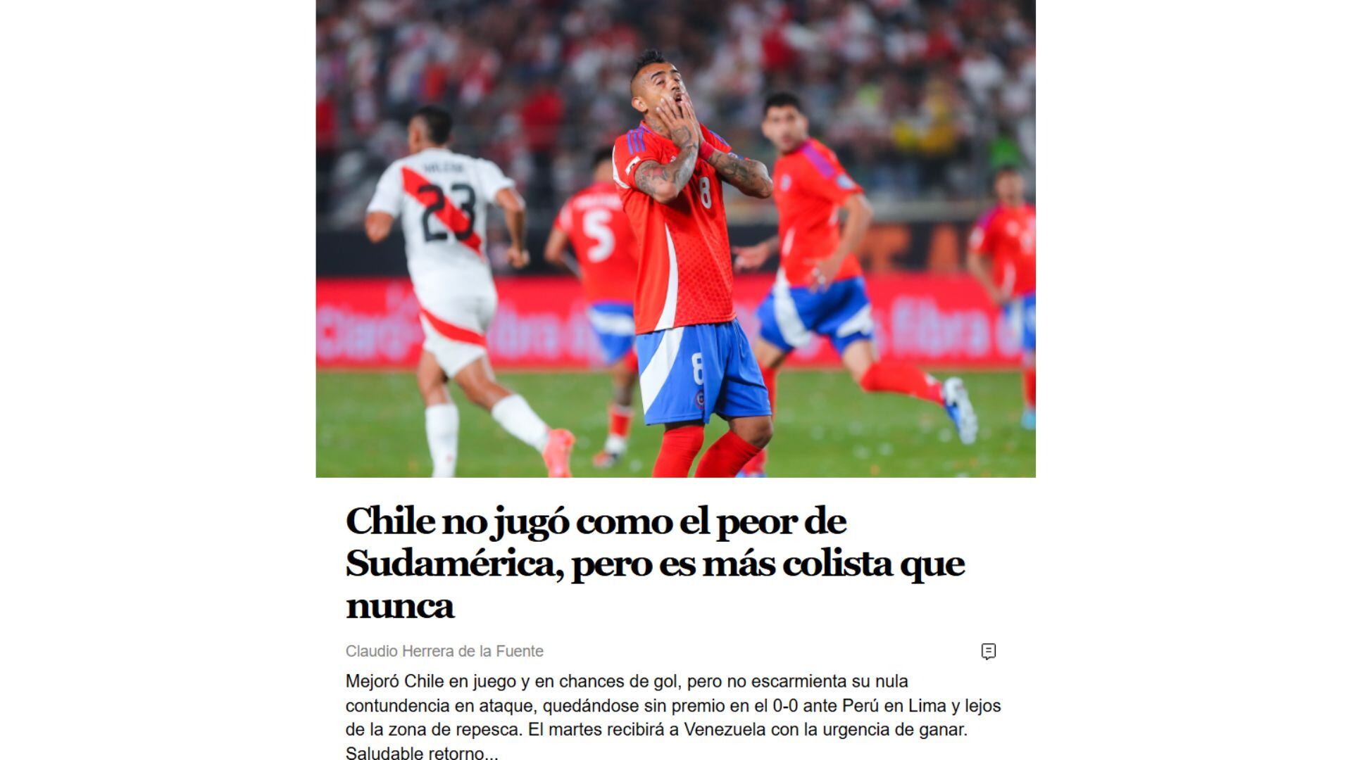 Prensa de Chile criticó a la selección 'roja' y Ricardo Gareca tras el empate con Perú por las Eliminatorias 2026.