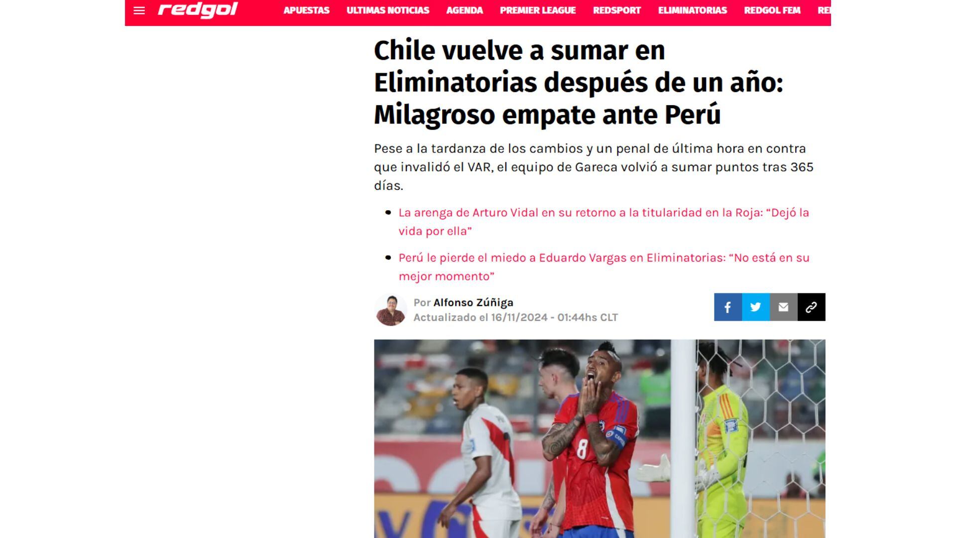 Prensa de Chile criticó a la selección 'roja' y Ricardo Gareca tras el empate con Perú por las Eliminatorias 2026.