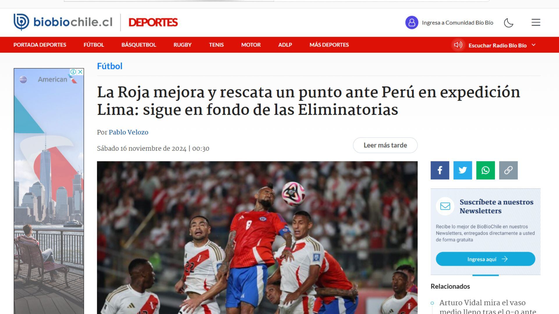 Prensa de Chile criticó a la selección 'roja' y Ricardo Gareca tras el empate con Perú por las Eliminatorias 2026.